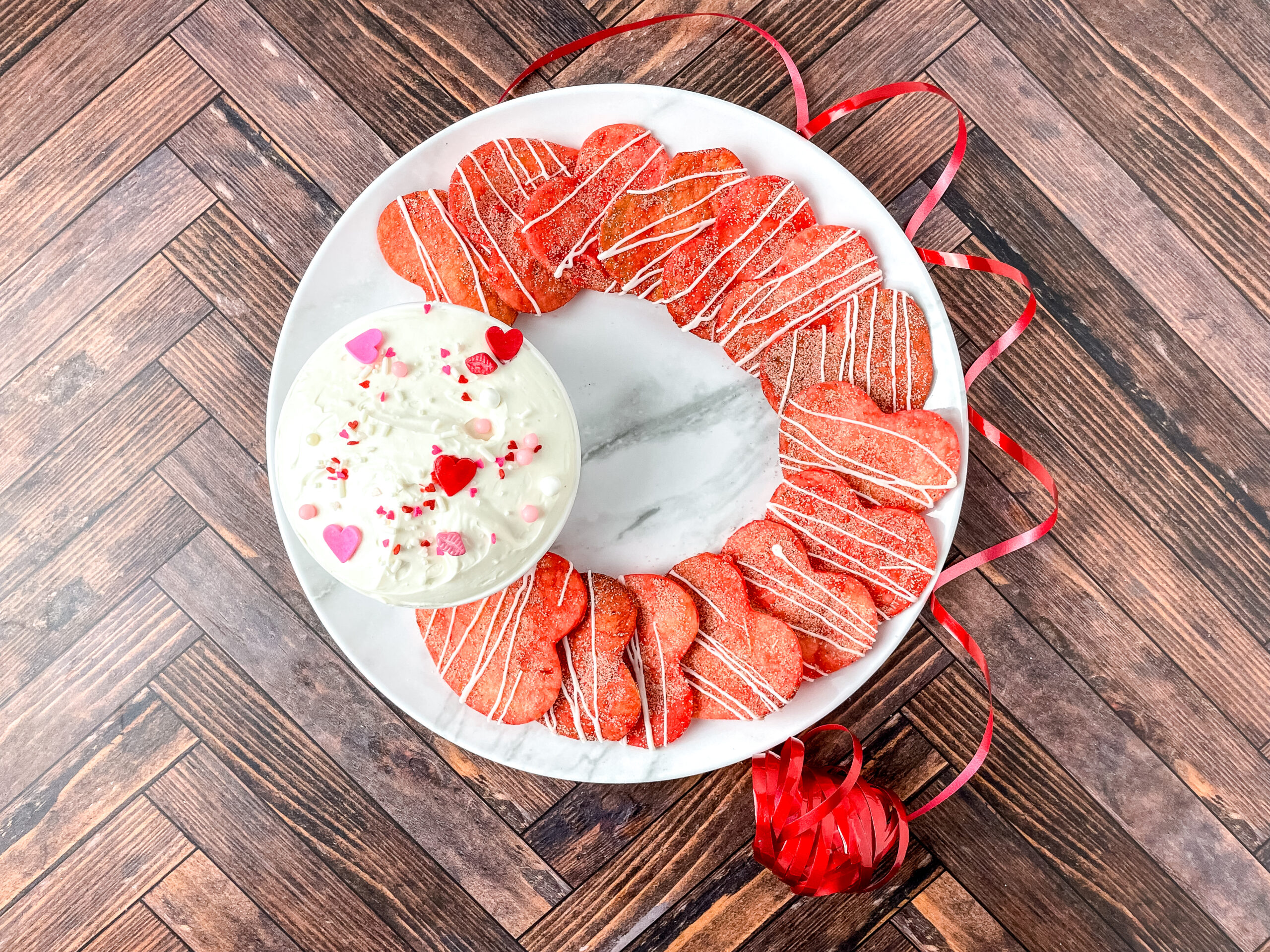 Valentine  Heart Tortilla Chips with Cream Cheese Dip