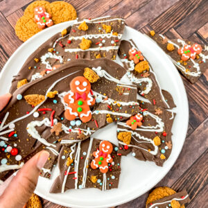 Gingersnap cookie Bark with white and dark chocolate. gingerbread sprinkles