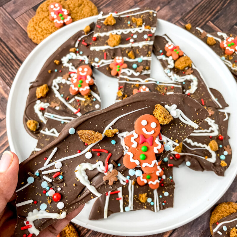 chocolate bark with ginger snap cookies and gingerbread colorful sprinkles