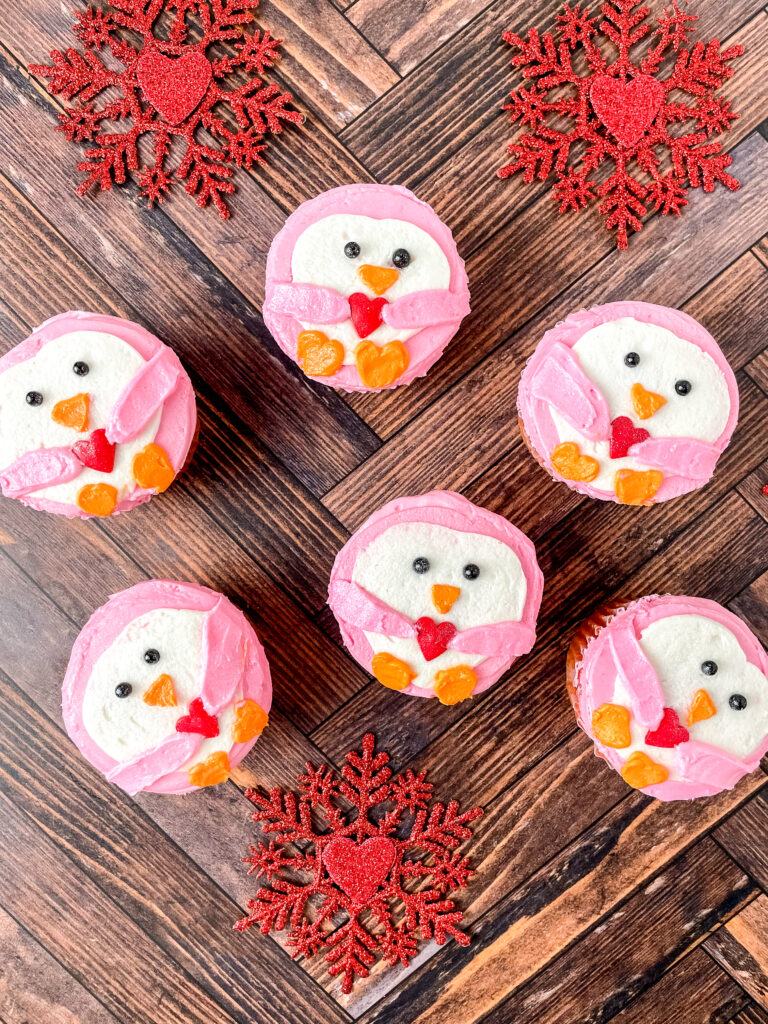 Pink Penguin Heart Cupcakes